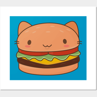 Kawaii Cat Burger T-Shirt Posters and Art